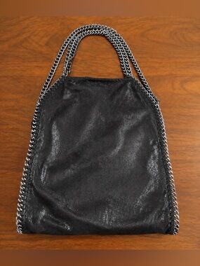 Black Three Chain Trim Tote Shaggy Deer Faux Leather Shoulder Bag